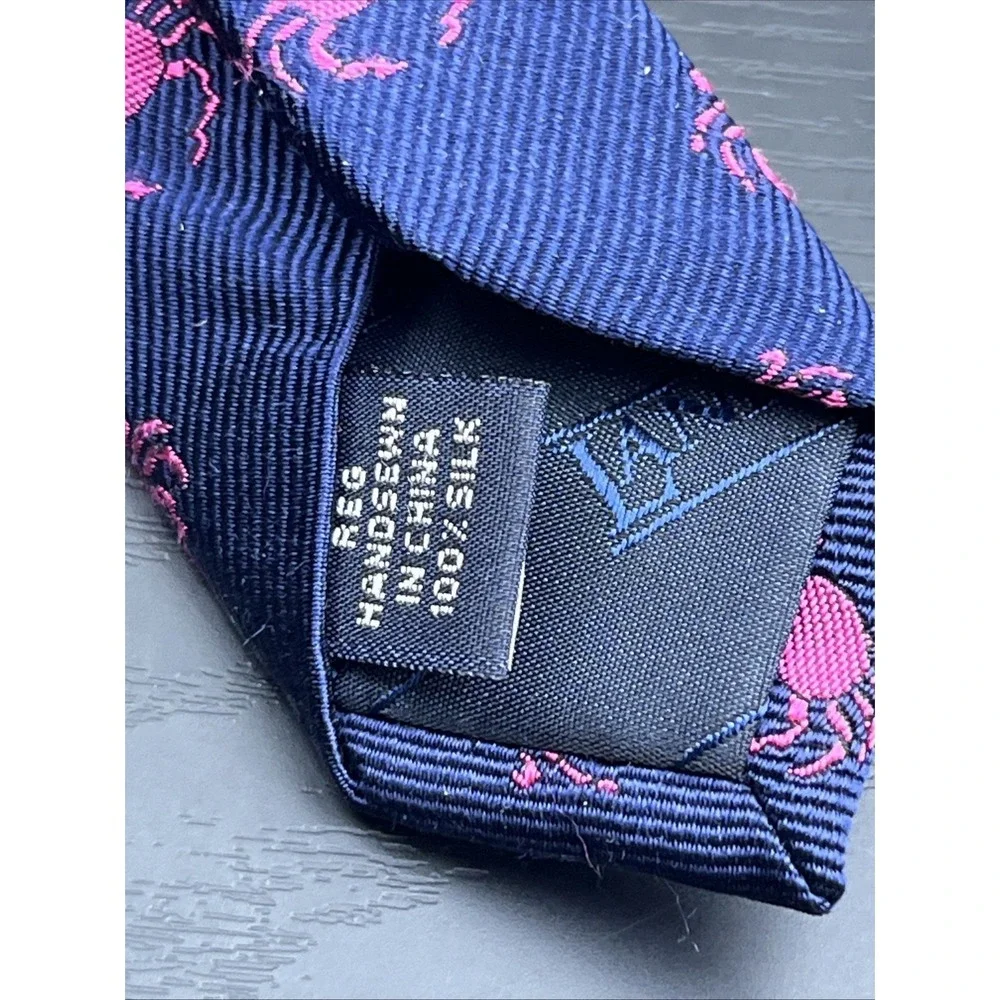Lands' End Navy Tie Tiny Pink Crabs‎ Pattern 60
